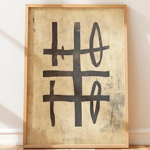 Primitive Abstract Symbols Wall Art Minimalist Rustic Print Neutral Decor Boho Style Modern Ethnic