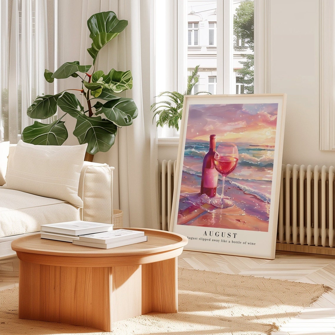 Taylor Swift August Wine Bottle Beach Sunset Watercolor Poster - Image 2