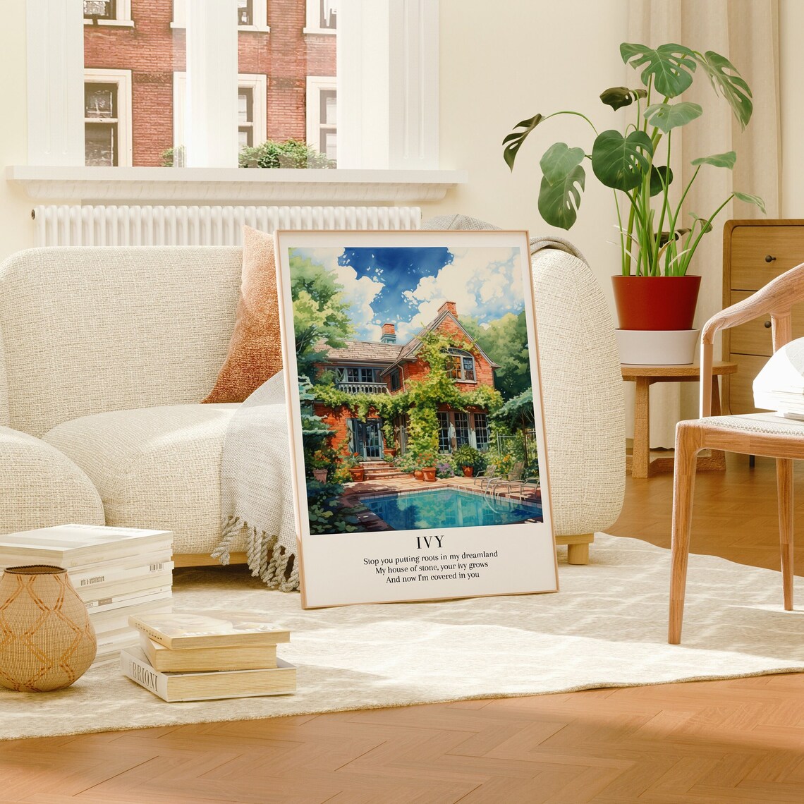 Ivy Taylor Swift Evermore Watercolor Brick House Pool Garden Print - Image 2