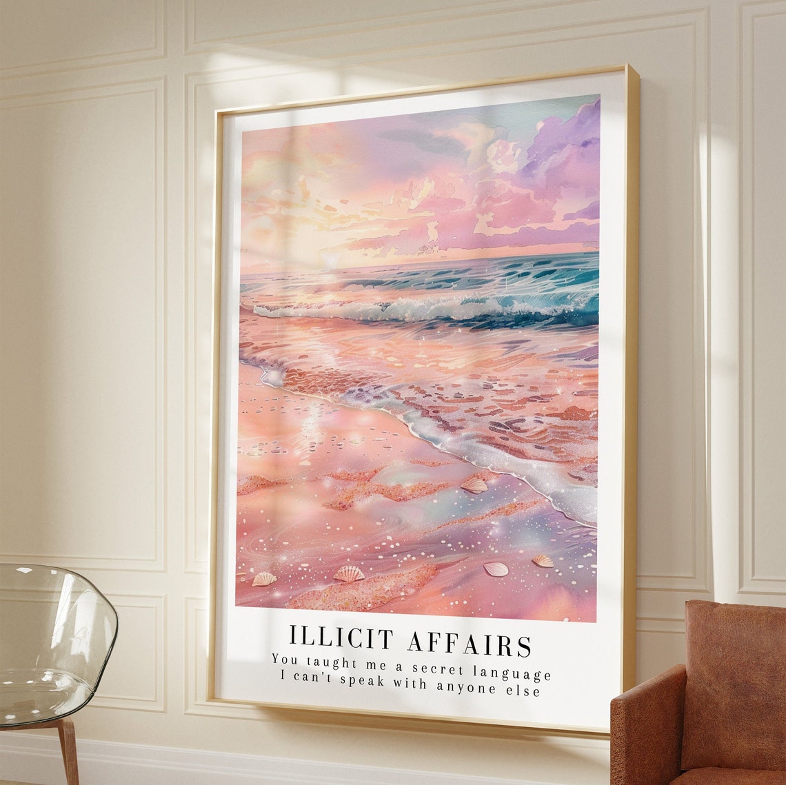 Taylor Swift Illicit Affairs Pink Beach Sunset Watercolor Poster - Image 3
