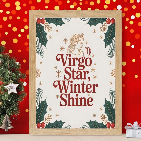 Virgo Star Winter Shine Festive Zodiac Typography Poster Maiden Art
