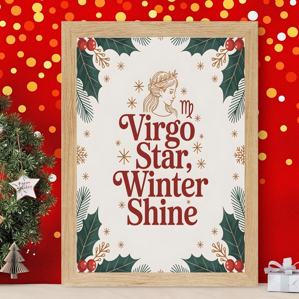 Virgo Star Winter Shine Festive Zodiac Typography Poster Maiden Art