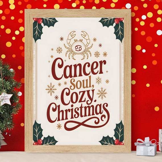 Cancer Zodiac Christmas Print Cozy Holiday Astrology Wall Art Sign Poster