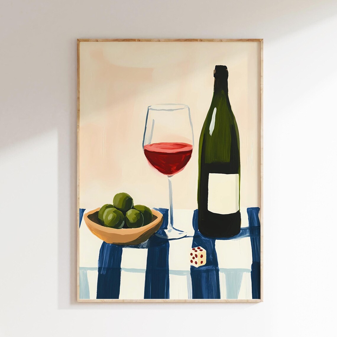 Wine Bottle Red Wine Olives and Dice Modern Still Life Poster