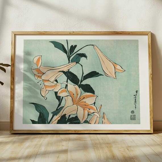 Hokusai Trumpet Lily Botanical Japanese Woodblock Ukiyo E Art Poster