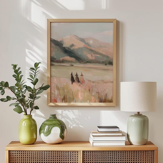 Witchy Autumn Art Print Halloween Landscape Painting With Mountains And Fields