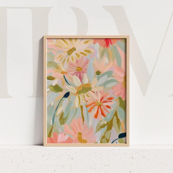 Pastel Fall Wildflowers Art Print, Botanical Decor
