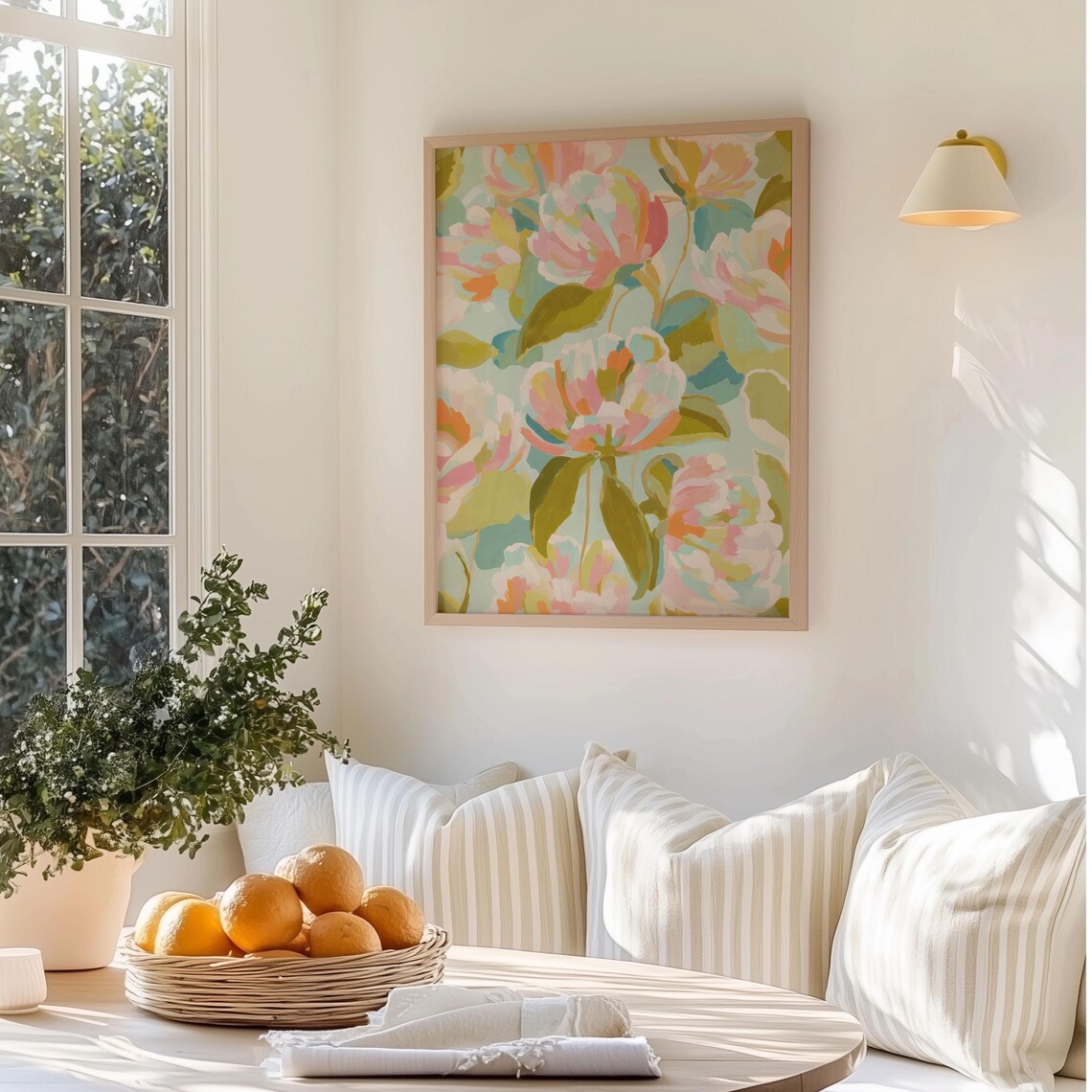 Peony Floral Art Print Abstract Pink Green Botanical