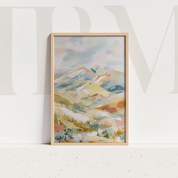 Pastel Mountain Landscape Art Print, Scenic Nature