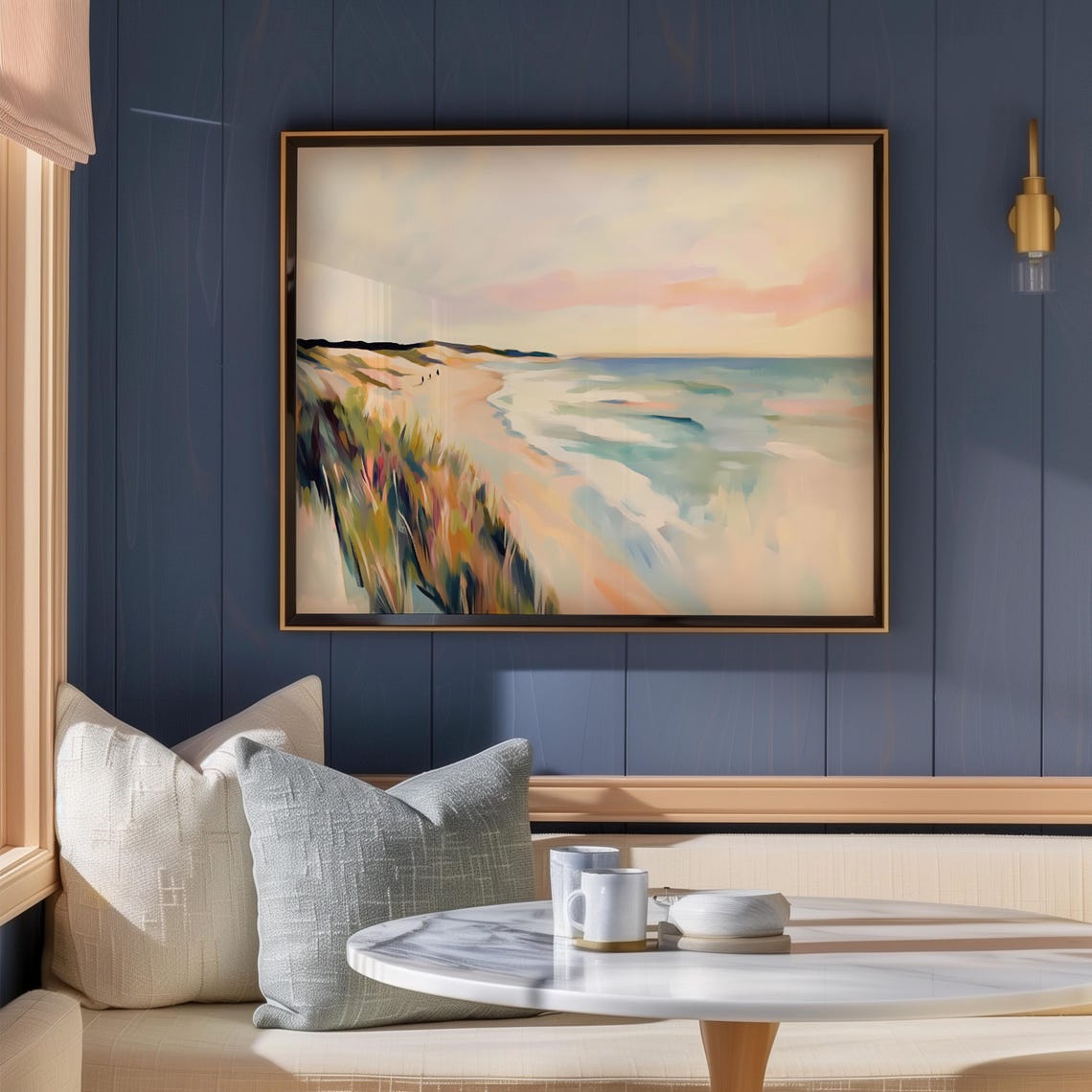 Pastel Beach Sunset Dune Grass Impressionist Coastal Art Poster