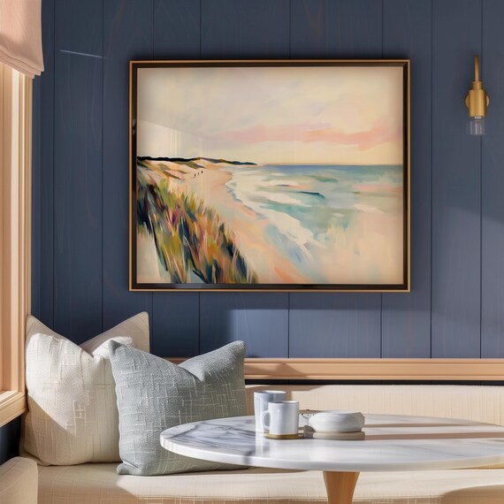 Pastel Beach Sunset Dune Grass Impressionist Coastal Art Poster