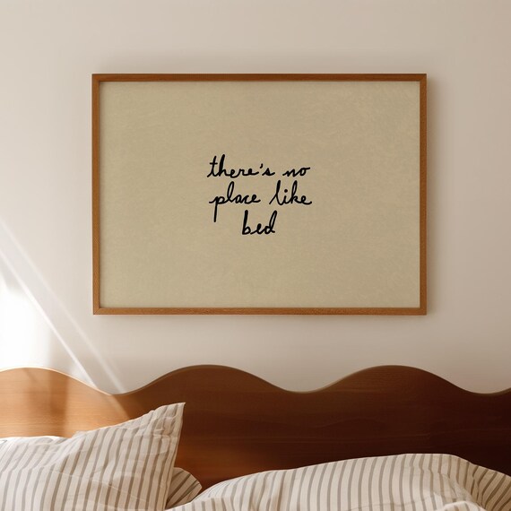 Funny Handdrawn Bed Print, Neutral Bedroom Poster
