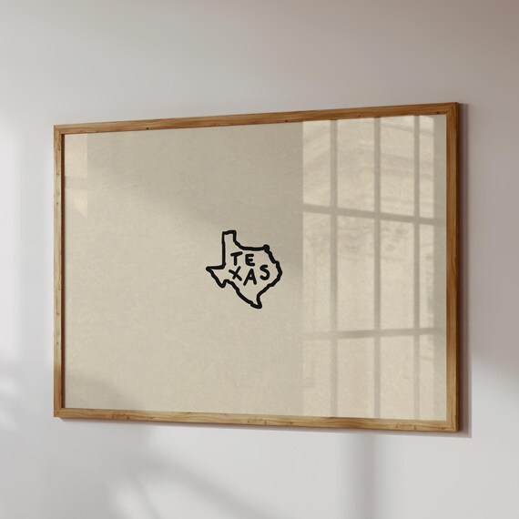 Minimalist Texas Love Art Print, Handdrawn Poster