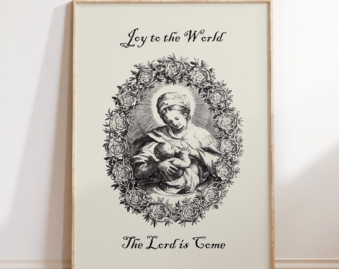 Joy To The World Madonna And Child Floral Christmas Carol Poster - Image 4
