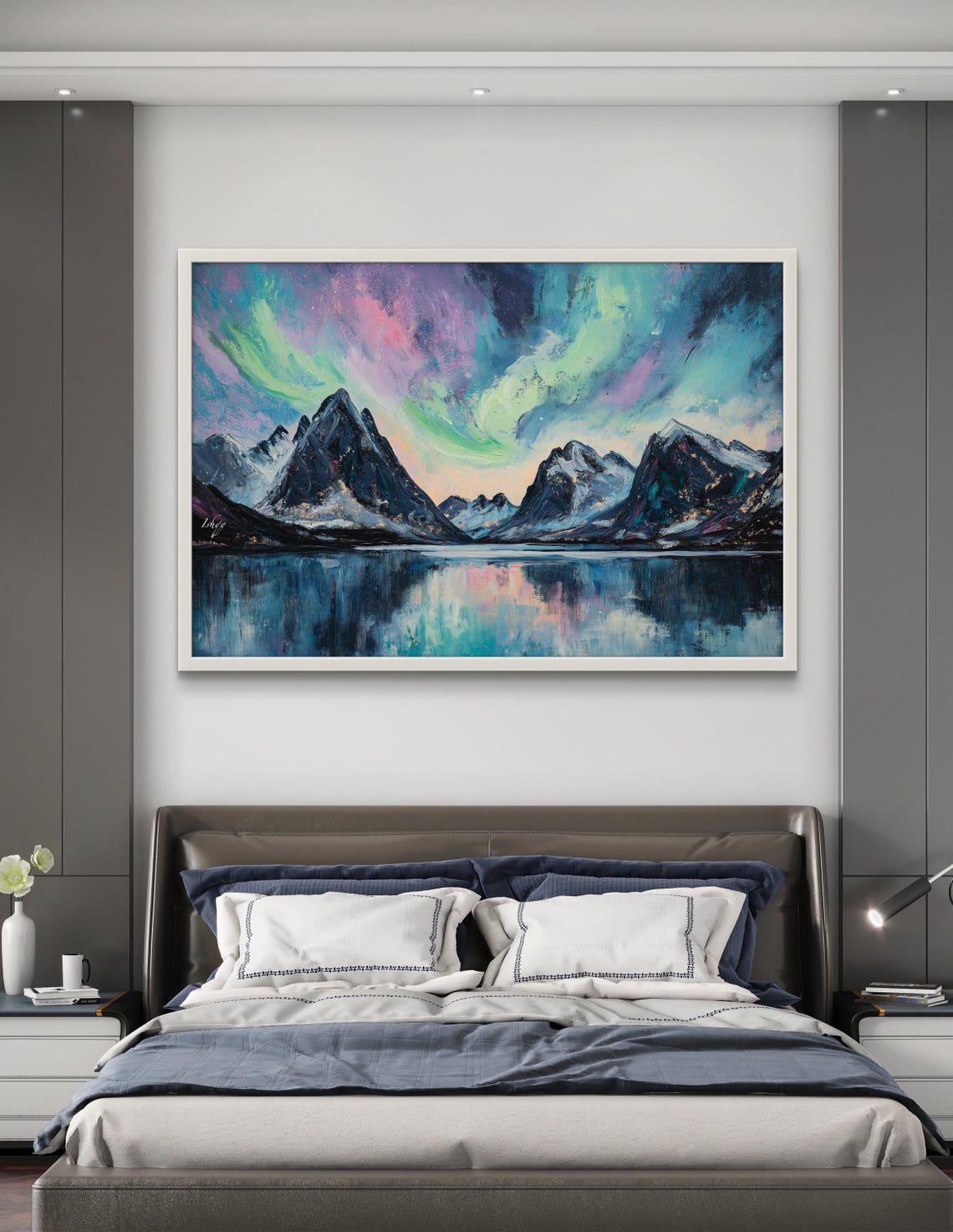 Vibrant Northern Lights Mountain Lake Reflection Night Sky Poster - Image 4