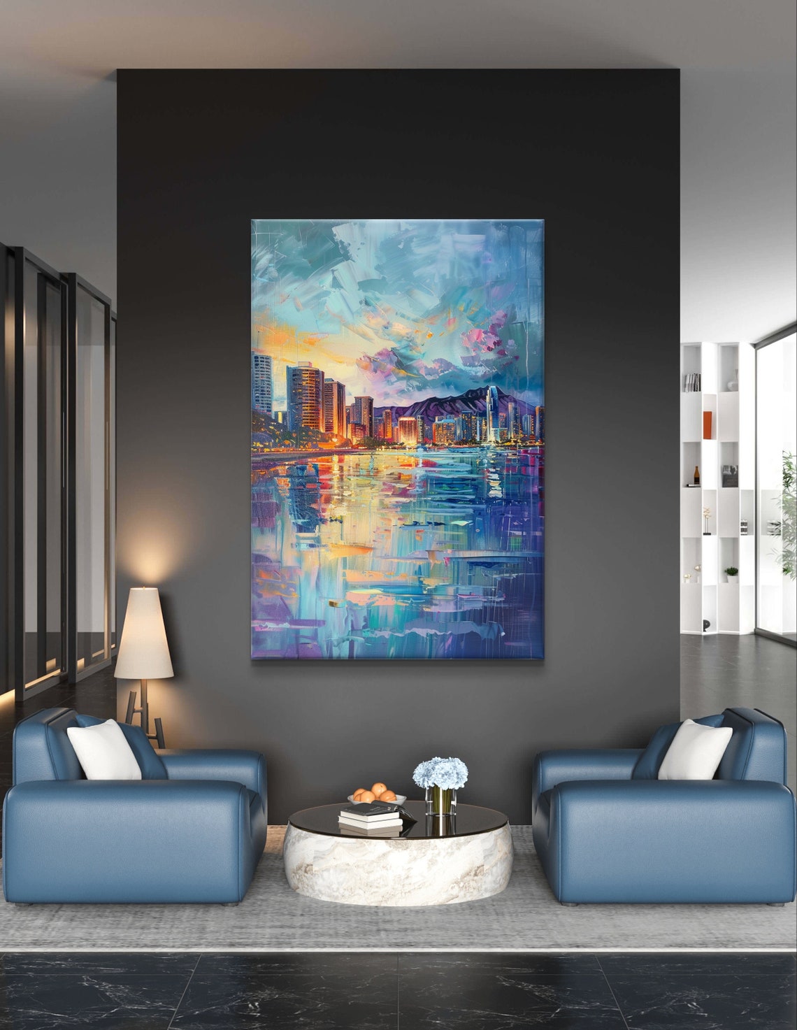 Honolulu Hawaii Skyline Diamond Head Ocean Sunset Reflection Poster - Image 5