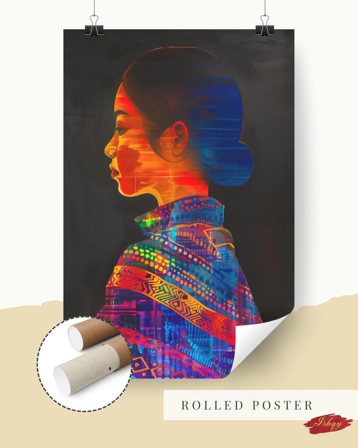 Filipino Woman Profile in Vibrant Patterned Shawl Cultural Art Poster - Image 6