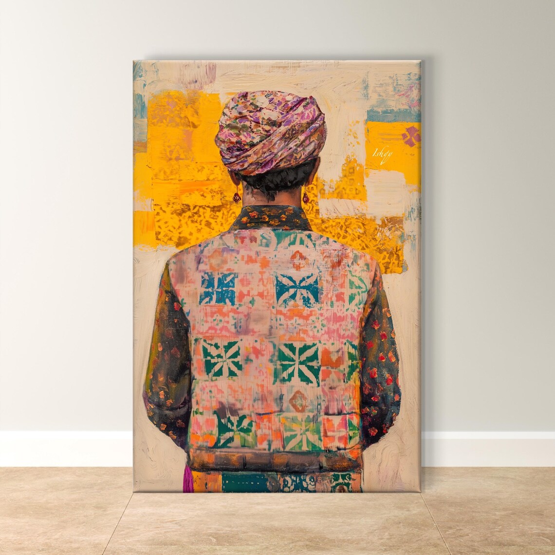 Rajasthani Man with Turban and Embroidered Vest Back View Poster