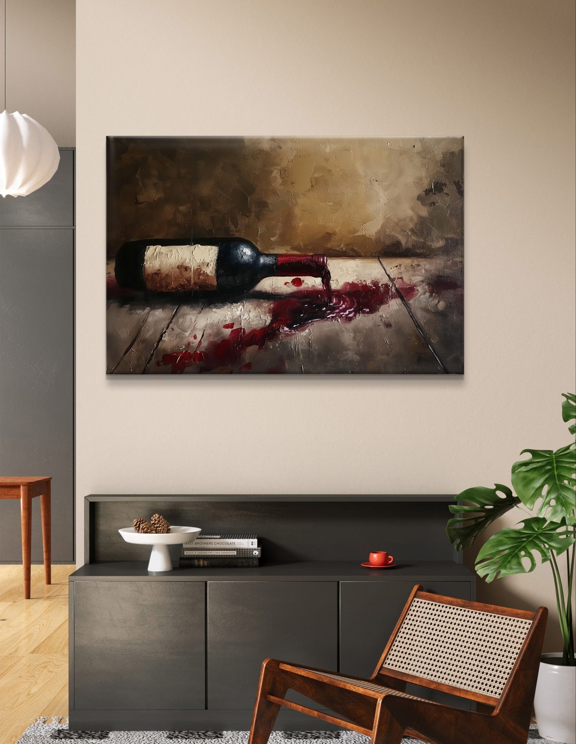 Toppled Wine Bottle Spilling Red Wine Rustic Kitchen Decor Art Poster - Image 5