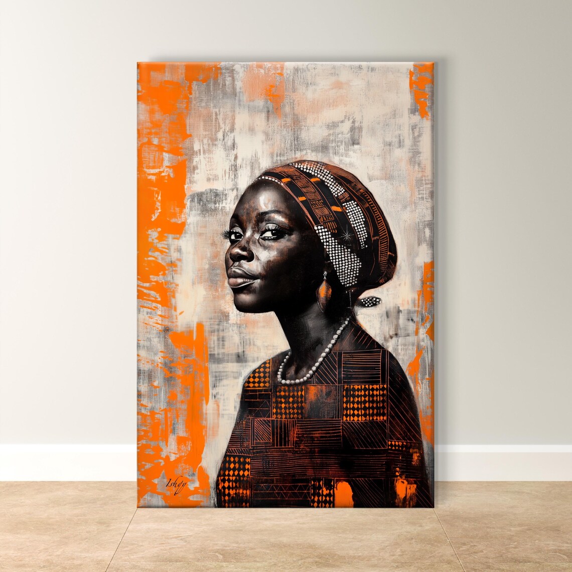 Bambara Woman Headwrap Portrait Burnt Orange African Art Poster