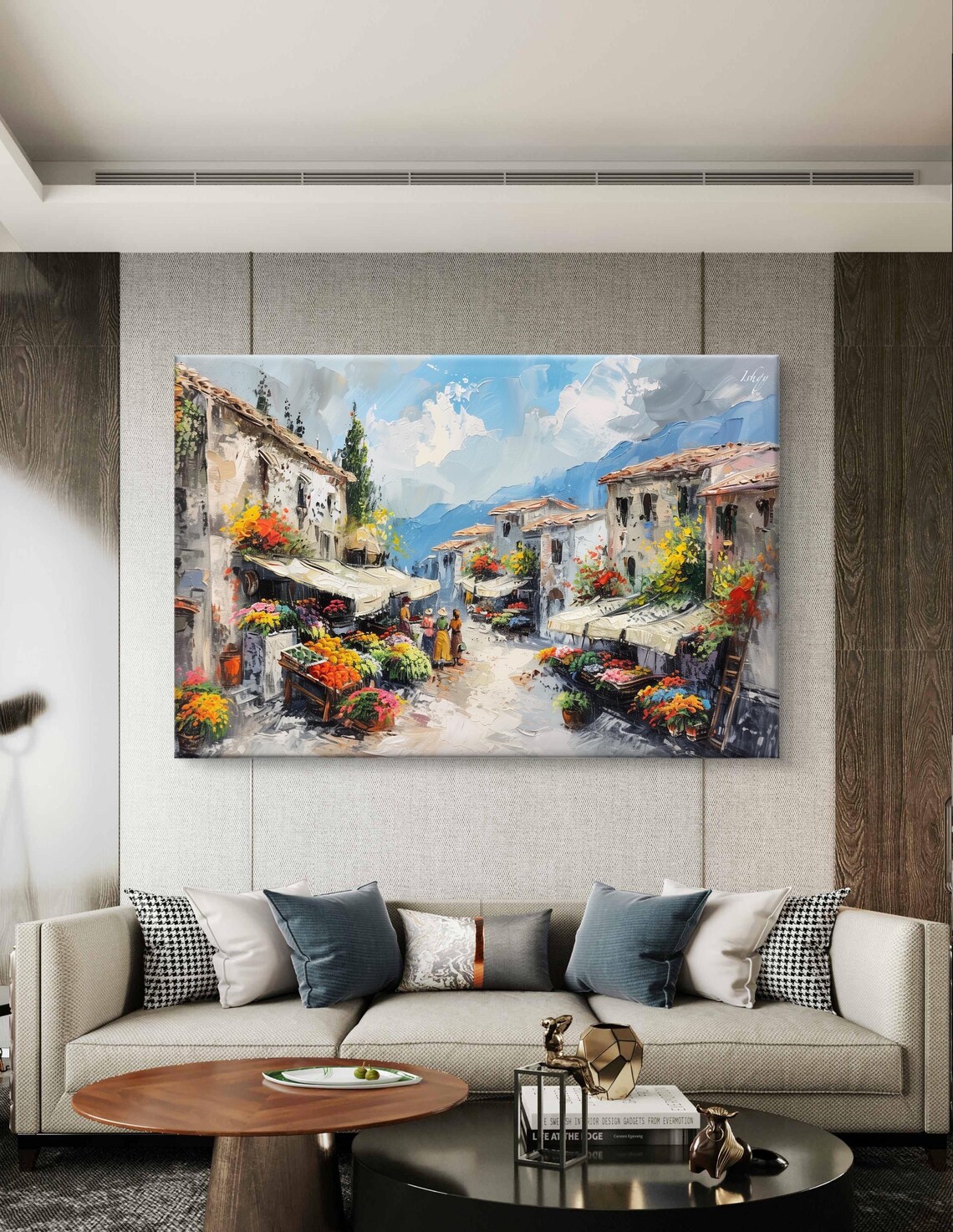European Flower Market Village Street Stalls Bold Impasto Poster - Image 5