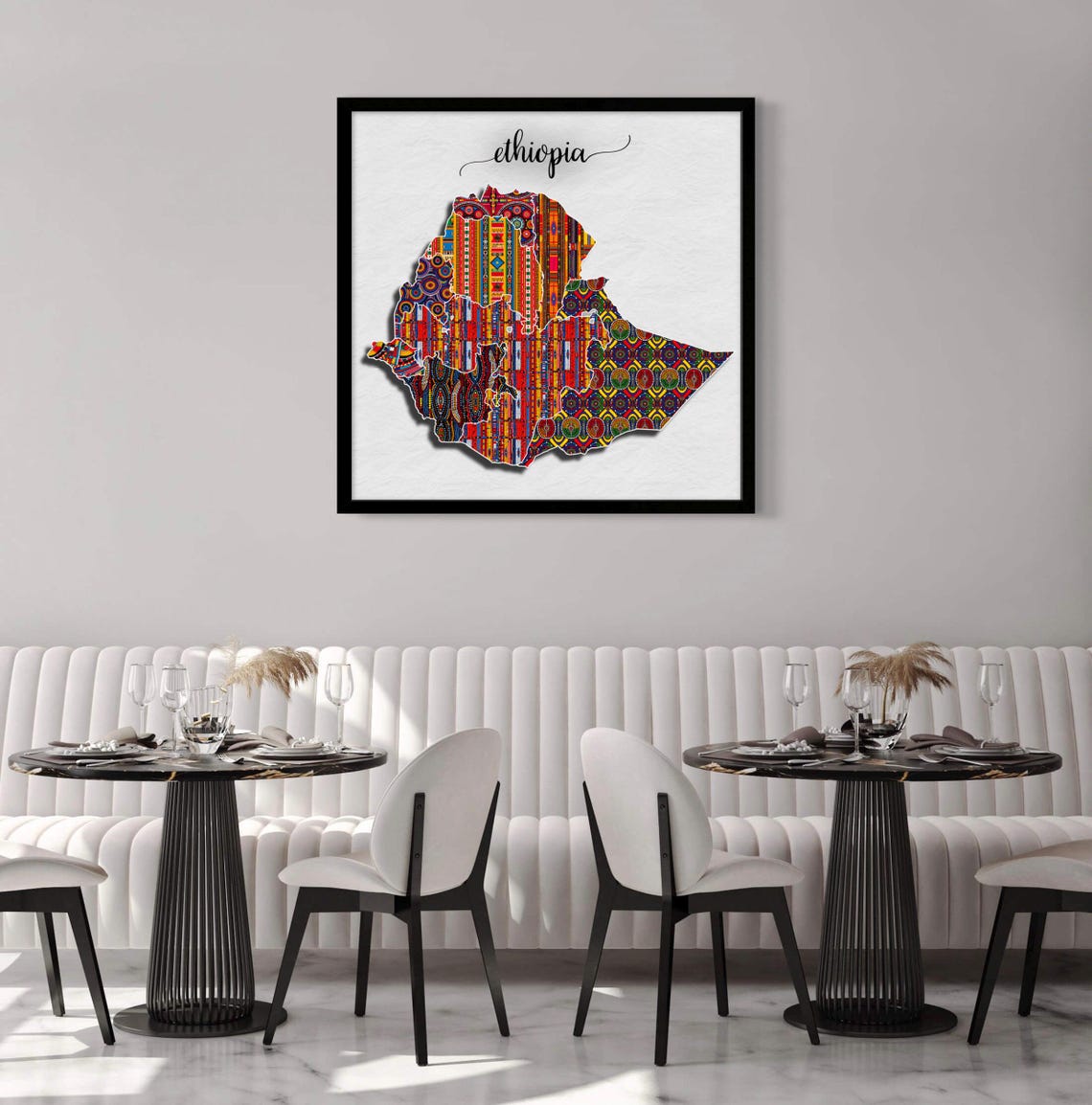 Ethiopia Country Map in Colorful African Pattern Style Poster - Image 2