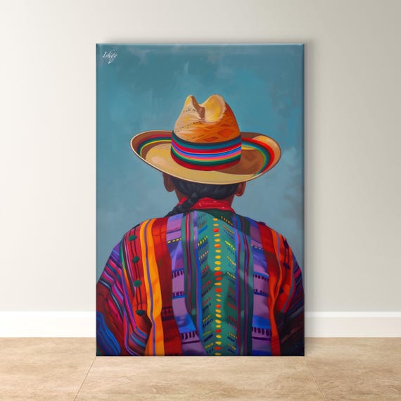Chilean Cowboy Art Vibrant Traditional Portrait Cultural Decor Unique Wall Artwork Heritage Inspired Painting Print