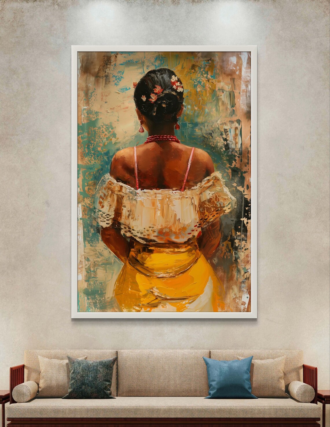 Brazilian Woman in White Lace Off-Shoulder Blouse Oil Art Poster - Image 3