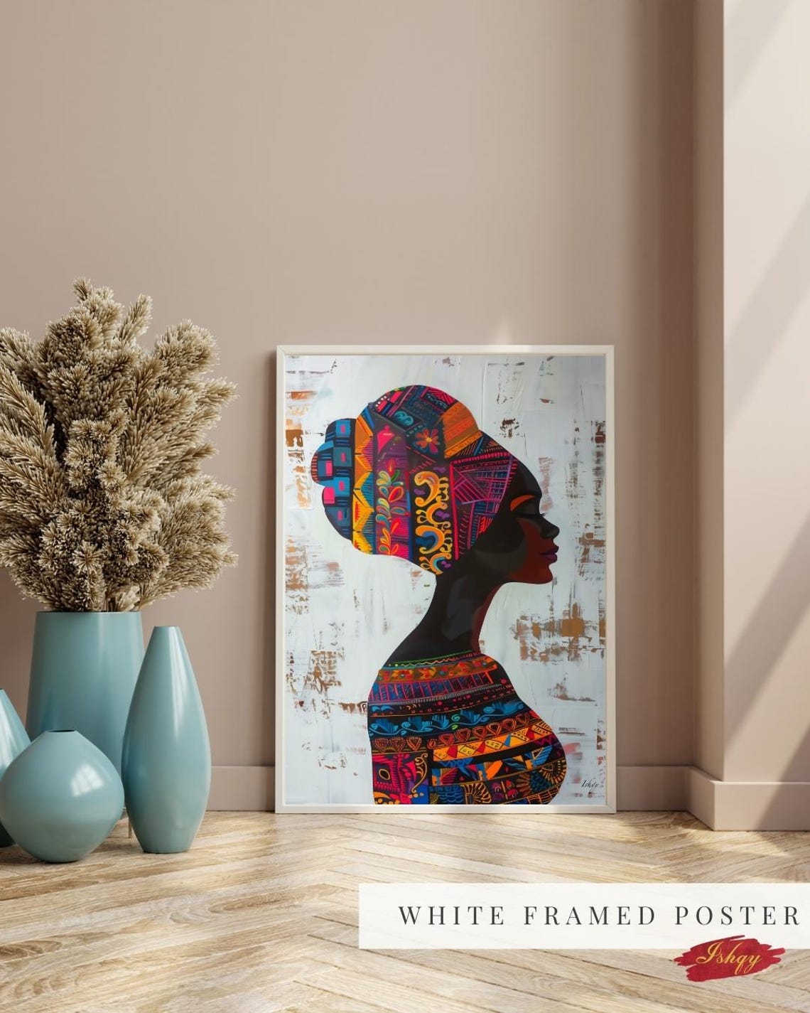 Puerto Rican Woman Silhouette with Colorful Patterned Headwrap Poster - Image 5