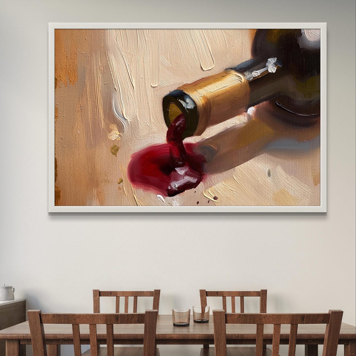 Spilled Red Wine Bottle Rustic Elegance Kitchen Painting Art Poster - Image 2