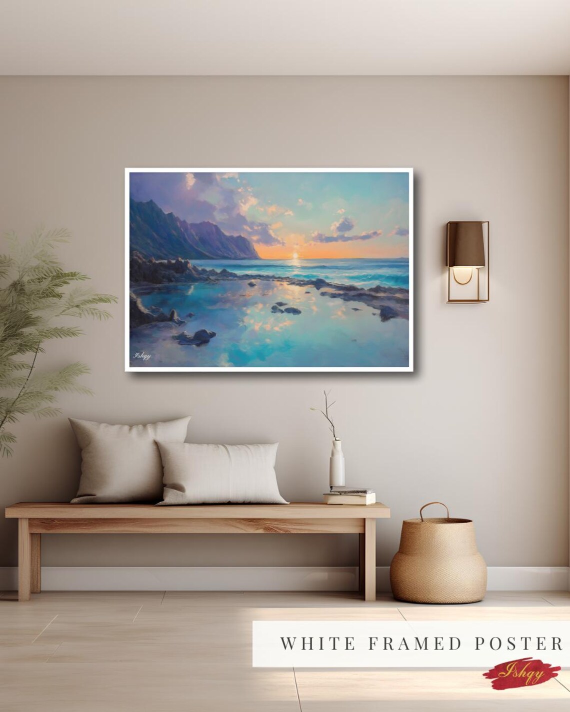 Hawaii Sunrise Rocky Tide Pools Turquoise Coast Seascape Poster - Image 5