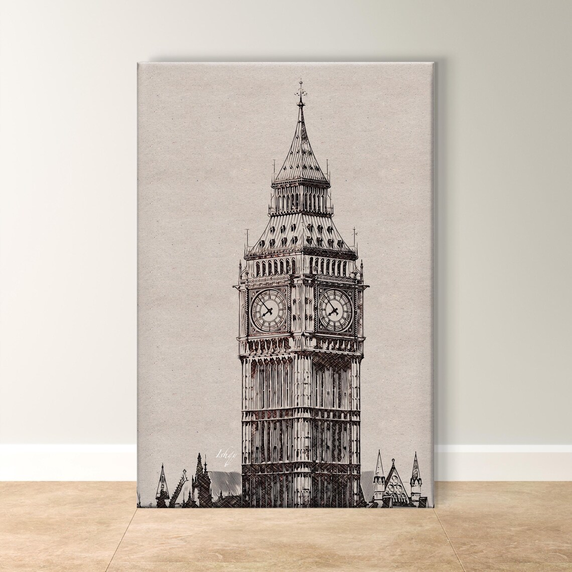 Big Ben Elizabeth Tower Black and White Line Art Sketch Poster