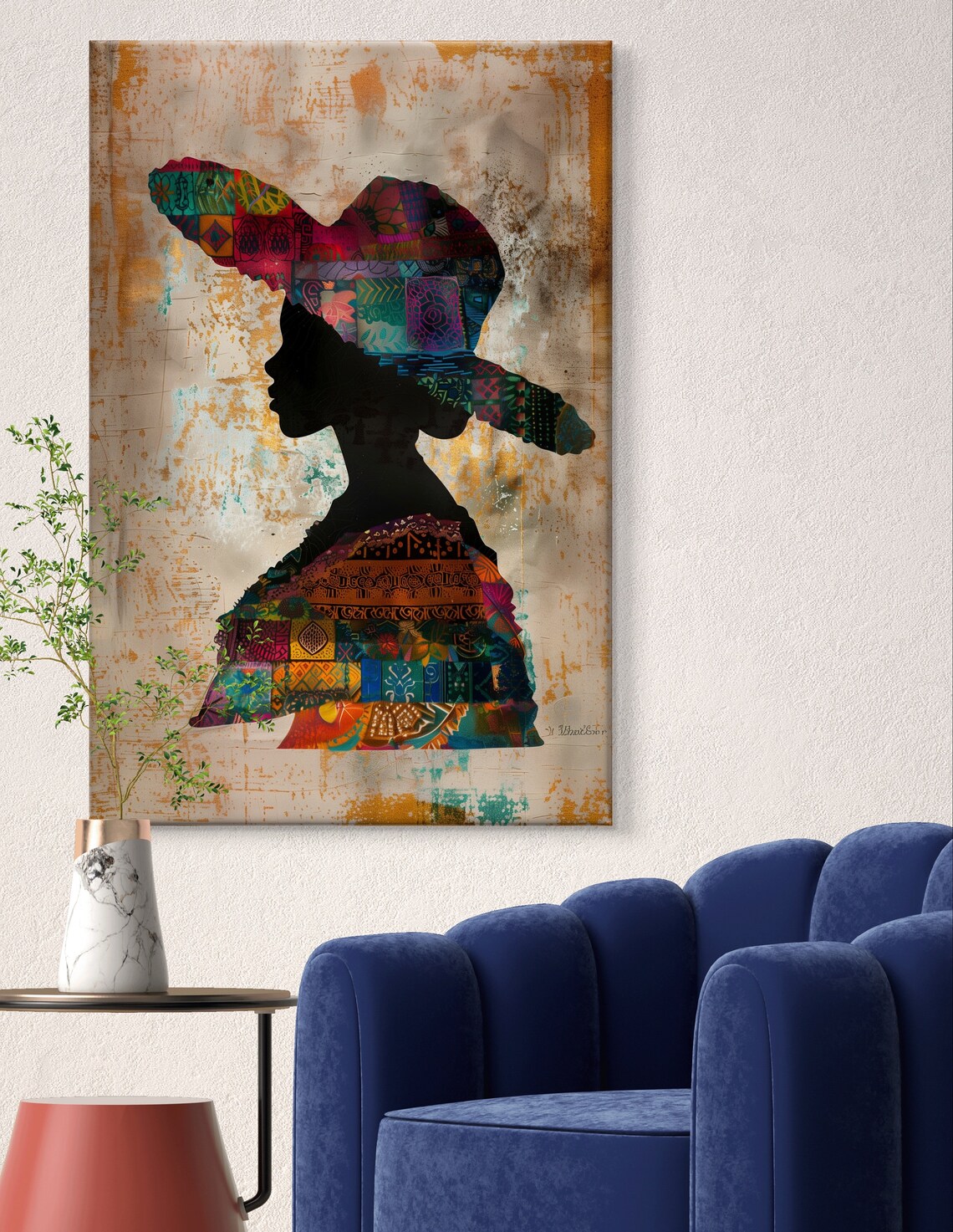 Panama Woman Patchwork Silhouette Sombrero Cultural Portrait Poster - Image 6