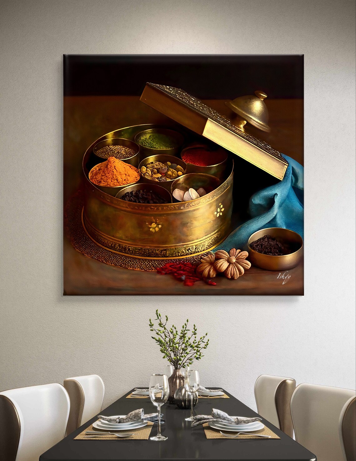 Golden Brass Indian Spice Box Still Life Kitchen Art Decor Poster - Image 6