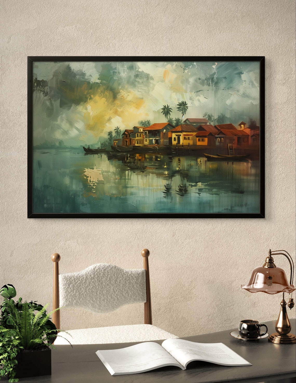 Kochi Kerala Twilight Fishing Village Reflection Wall Decor Art Poster - Image 3