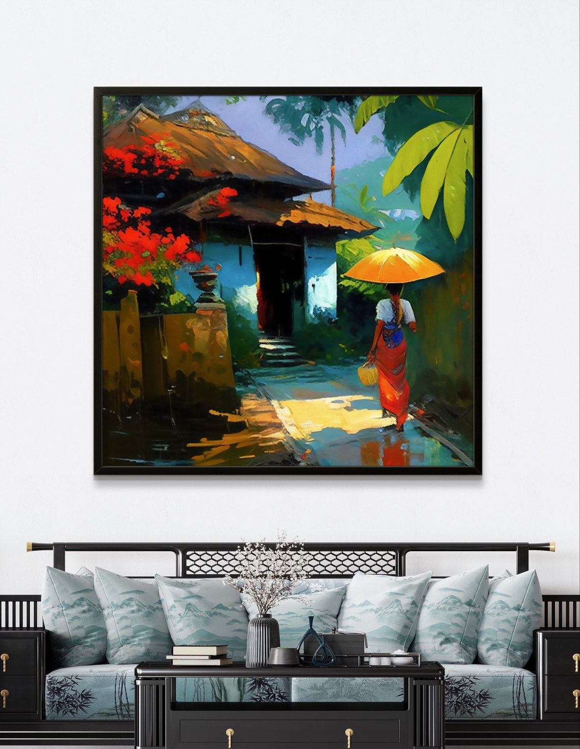 Vibrant Tropical Bali Village Scene With Thatched Cottage Poster - Image 3