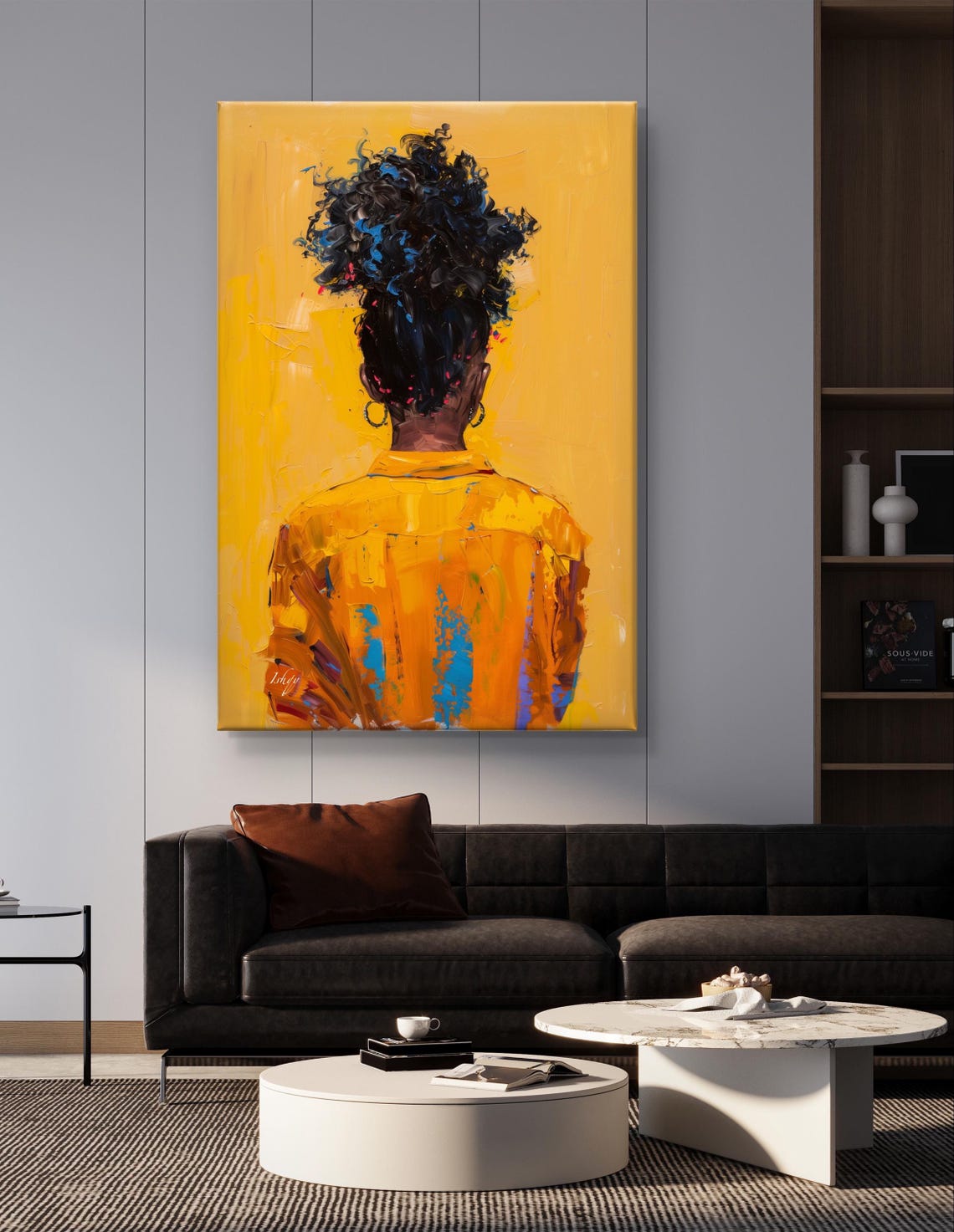 Afro Girl with High Puff Hairstyle on Golden Yellow Art Poster - Image 6