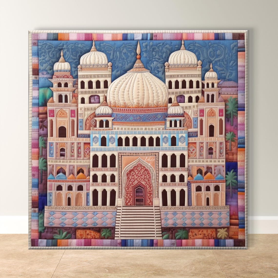 Mughal Domed Palace Patchwork Quilt Style Folk Indian Art Poster