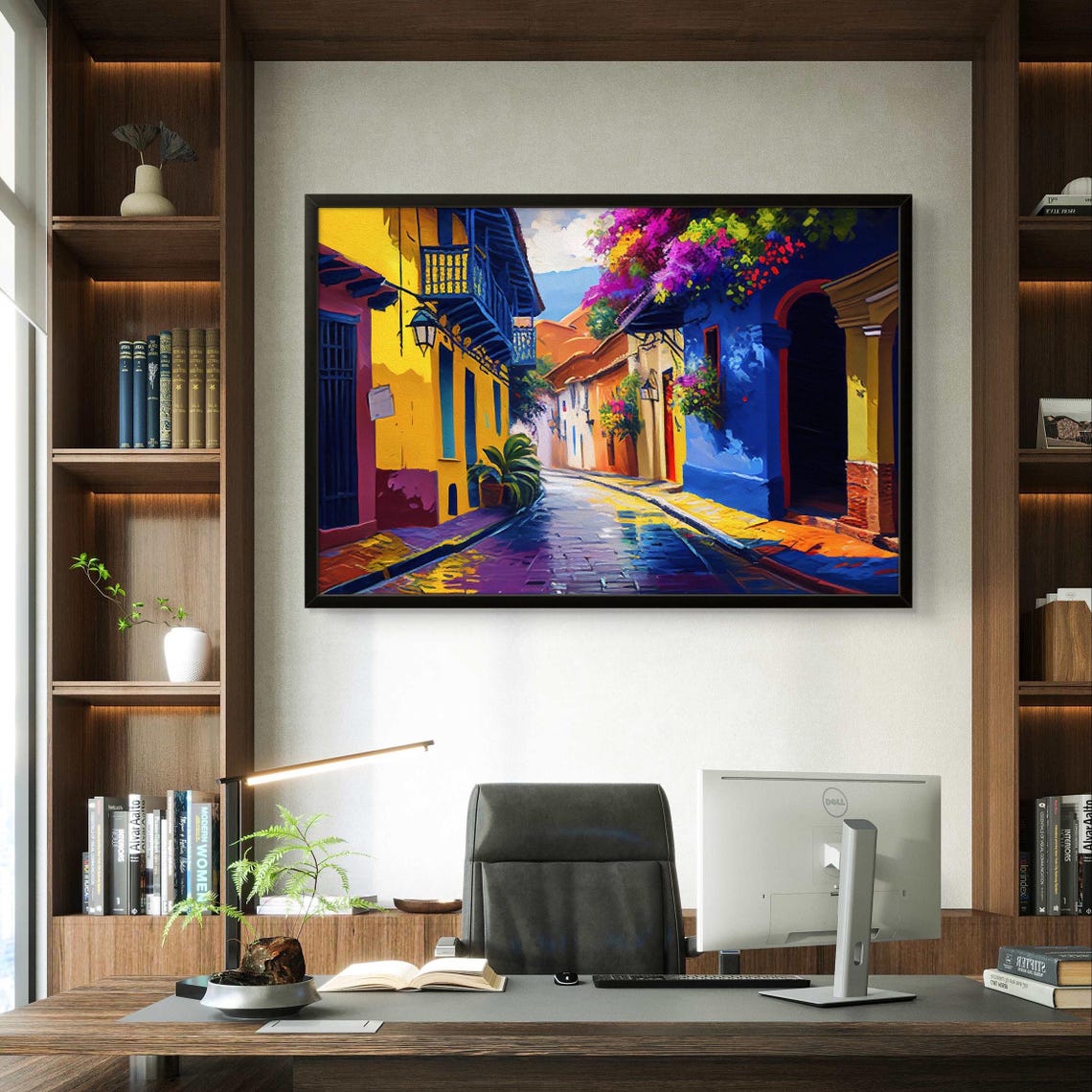 Vibrant Colonial Street Lined with Colorful Historic Houses Poster - Image 3