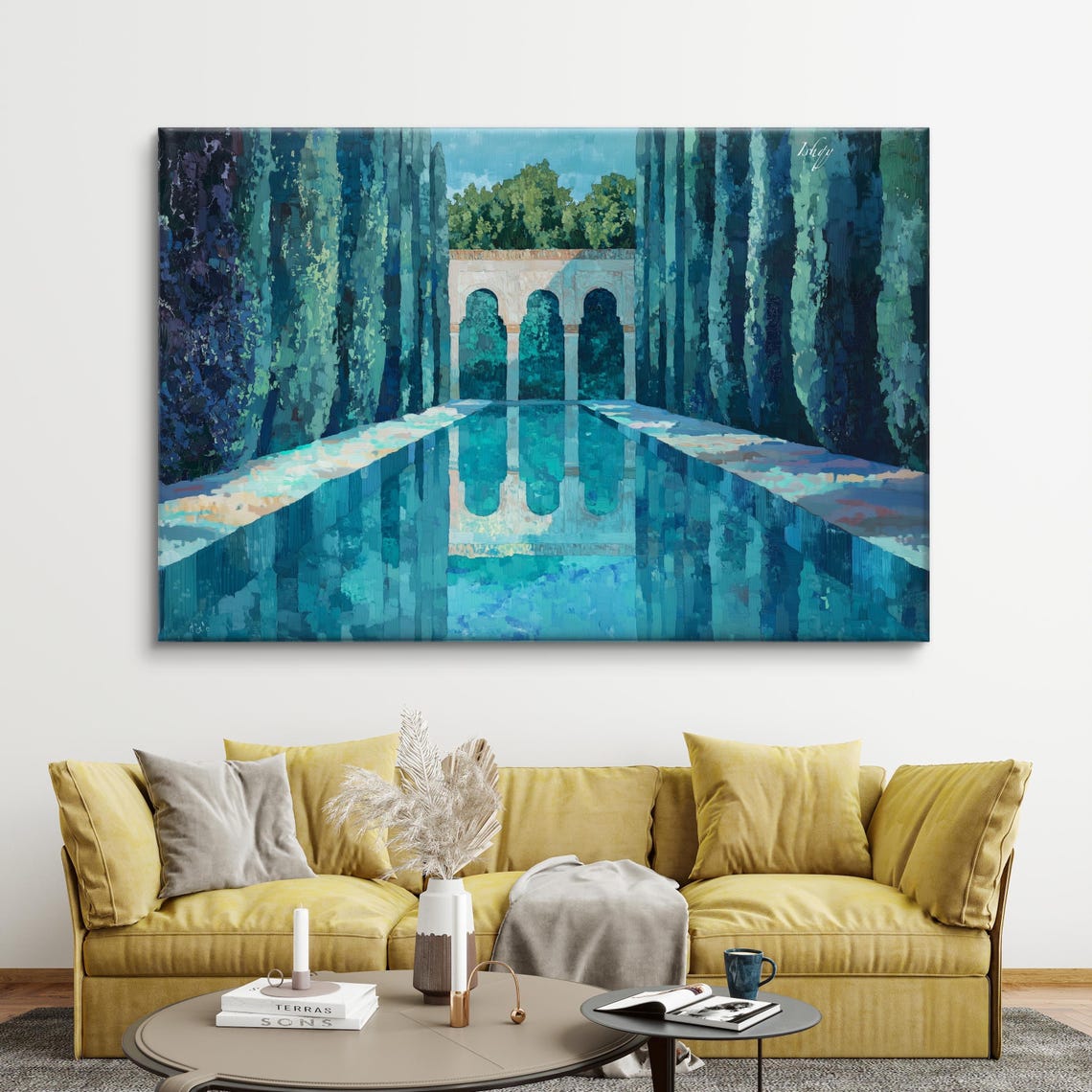 Menara Gardens Marrakech Reflective Pool Cypress Painting Poster - Image 4