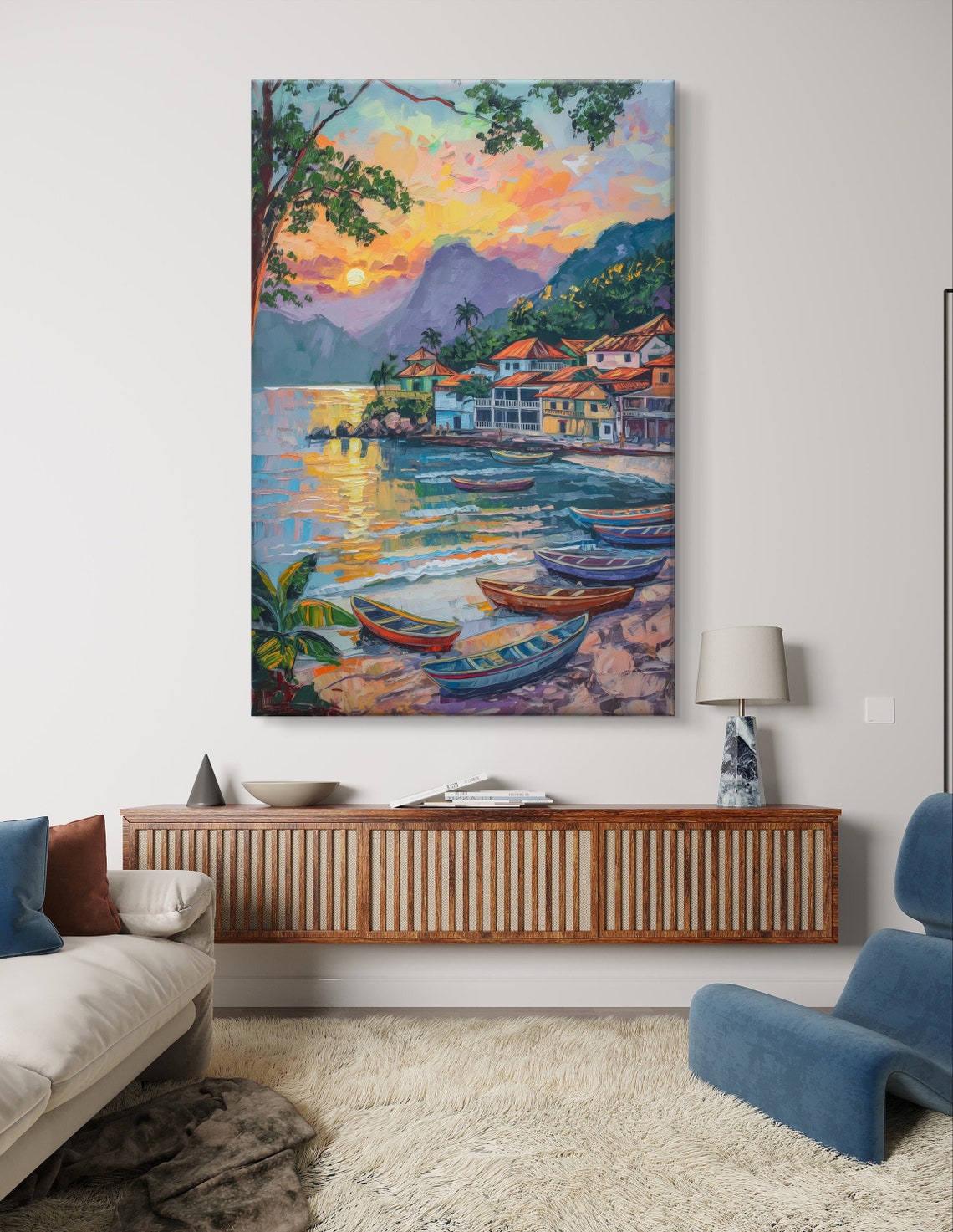 Bahia Brazil Fishing Village Harbor at Sunset Painting Poster - Image 6