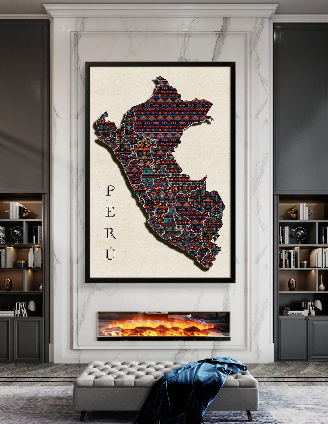 Peru Country Map Filled with Andean Textile Patterns Art Poster - Image 2