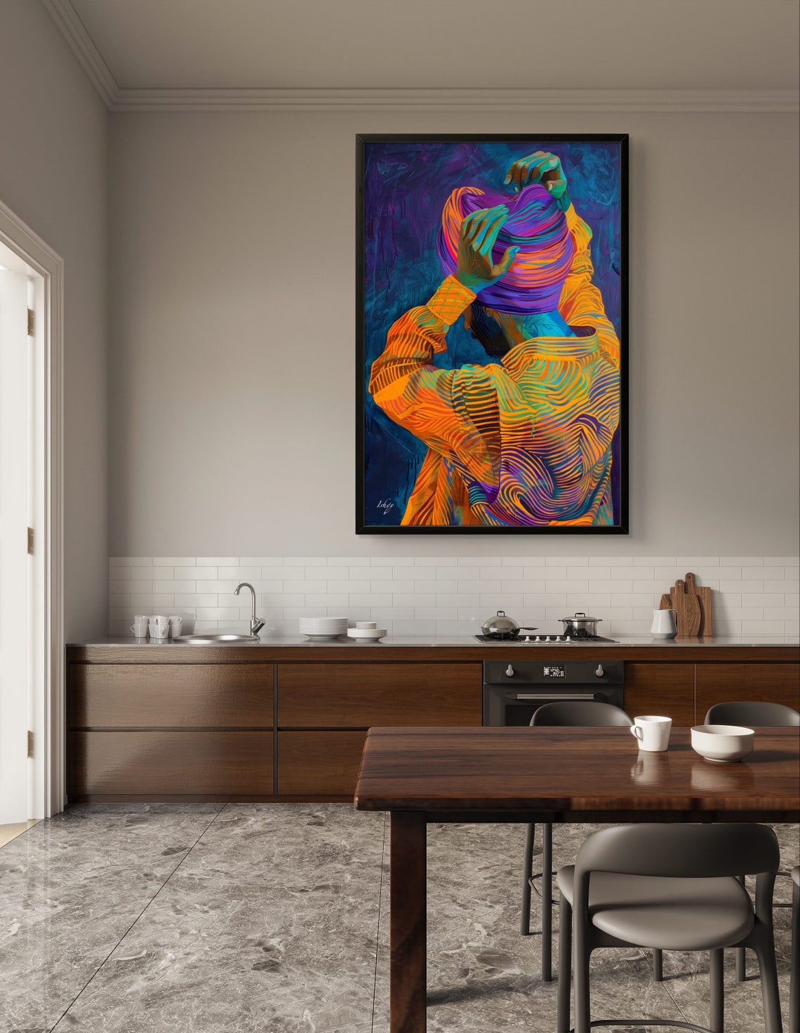 Sikh Man Tying Colorful Turban Vibrant Abstract Painting Poster - Image 3