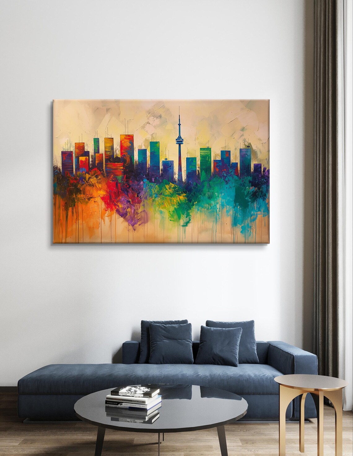 Toronto Skyline Abstract Drip Painting with Colorful CN Tower Poster - Image 6