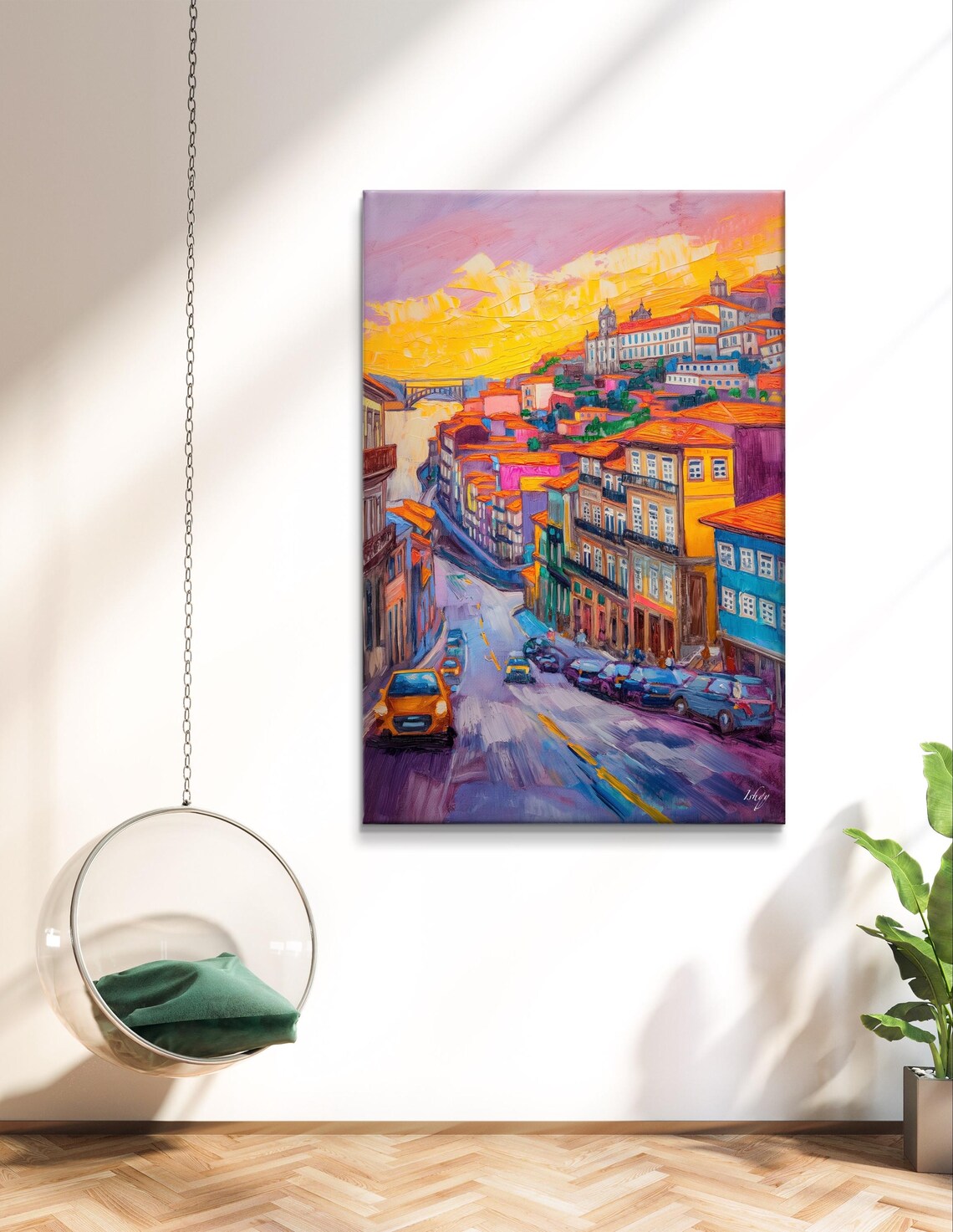 Porto Portugal Sunset Street with Hillside Houses Art Poster - Image 5