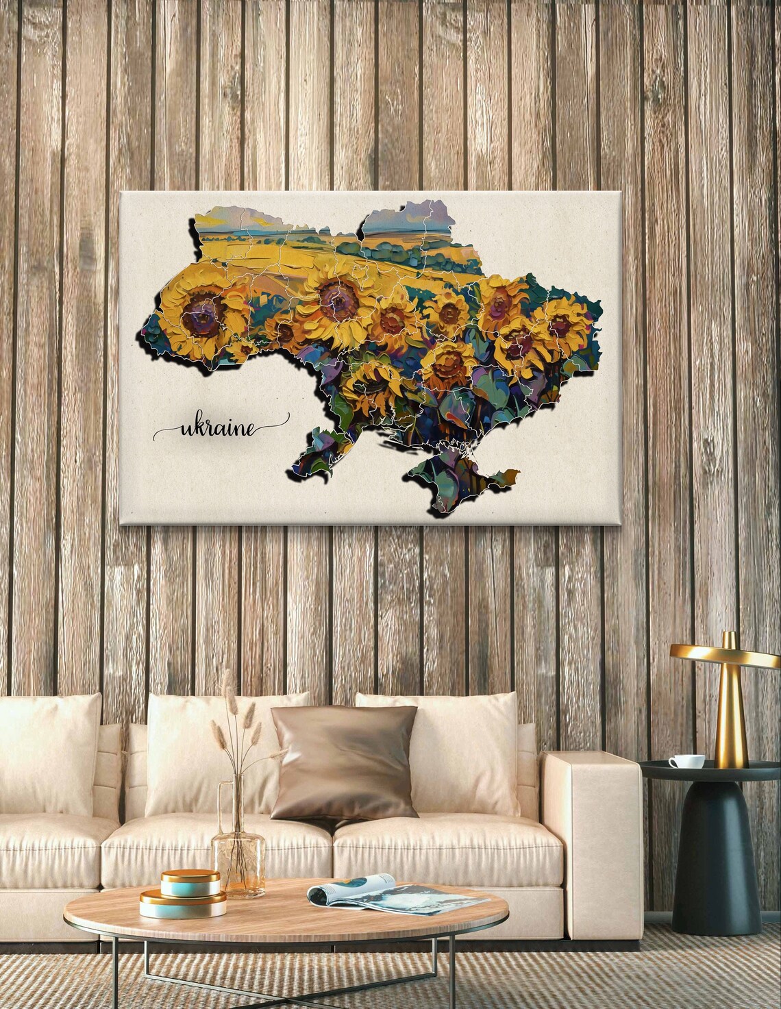 Ukraine Country Map Filled with Sunflower Painting Art Poster - Image 4