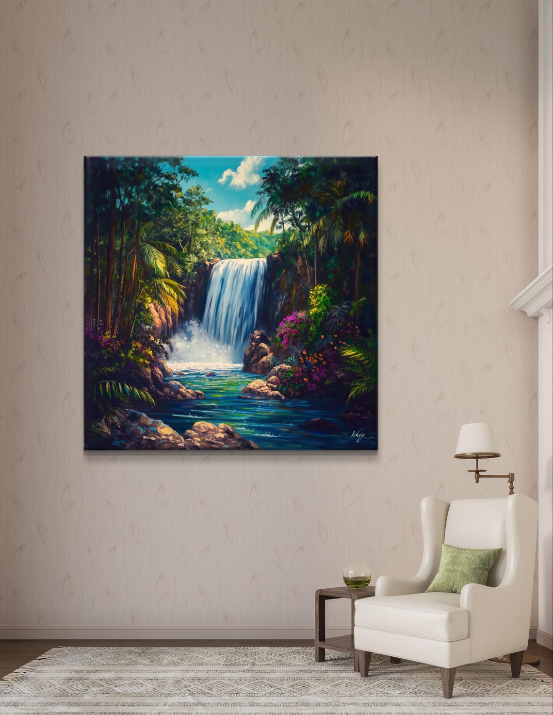 Tropical Jungle Waterfall with Lush Green Foliage Art Poster - Image 5