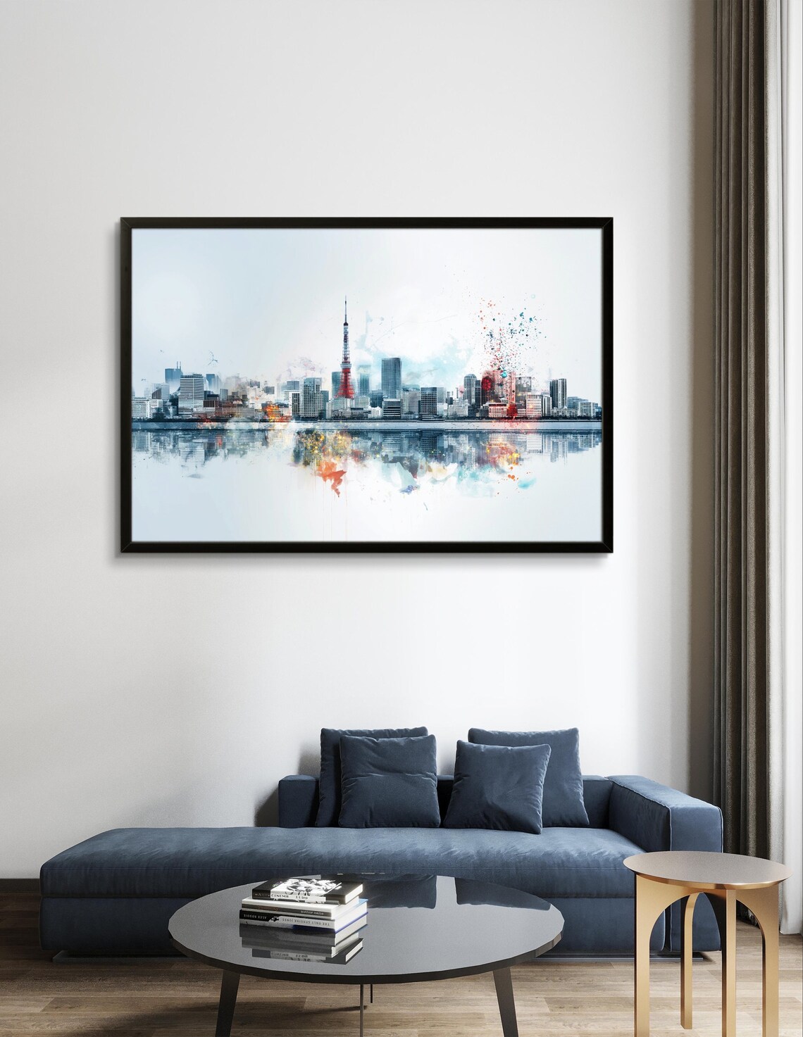 Tokyo Tower Skyline Watercolor Reflection Modern Cityscape Art Poster - Image 2