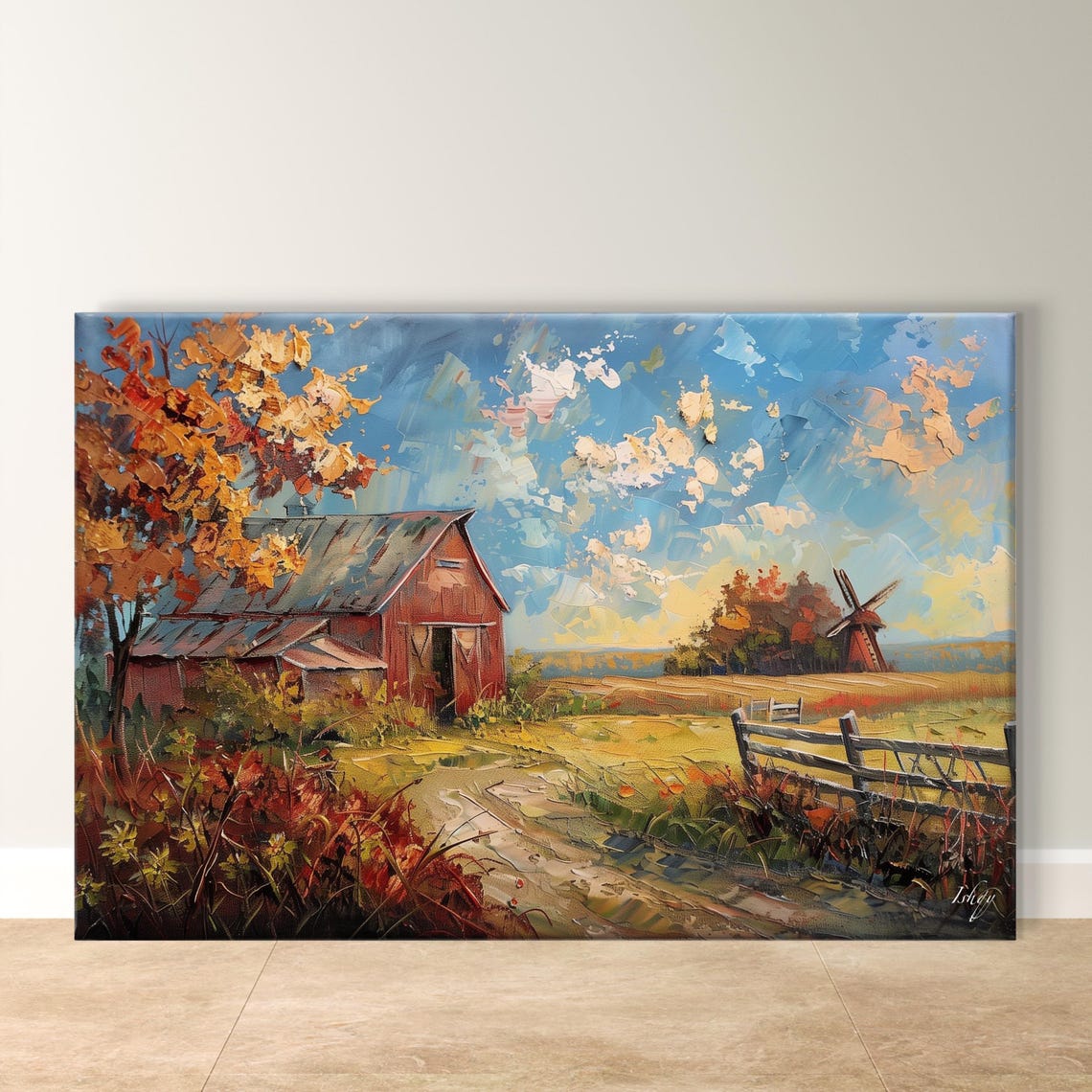 Red Barn Autumn Countryside Farm Landscape Harvest Scene Poster