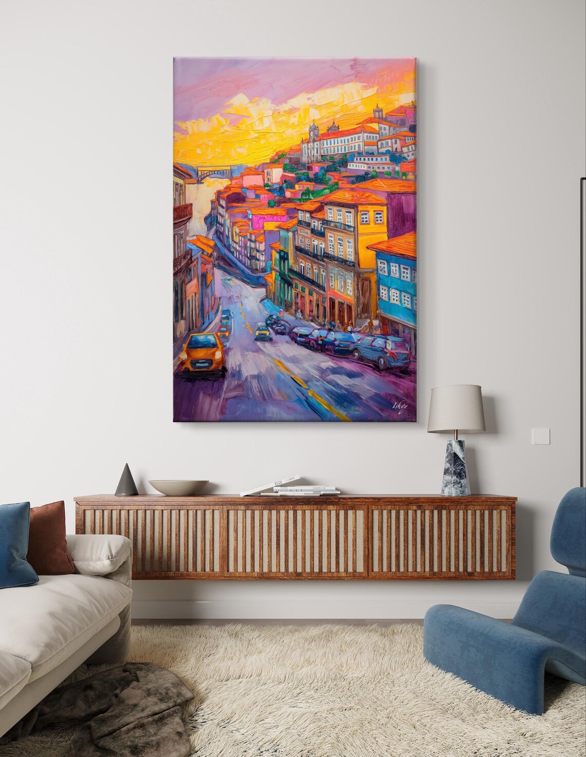 Porto Portugal Sunset Street with Hillside Houses Art Poster - Image 7